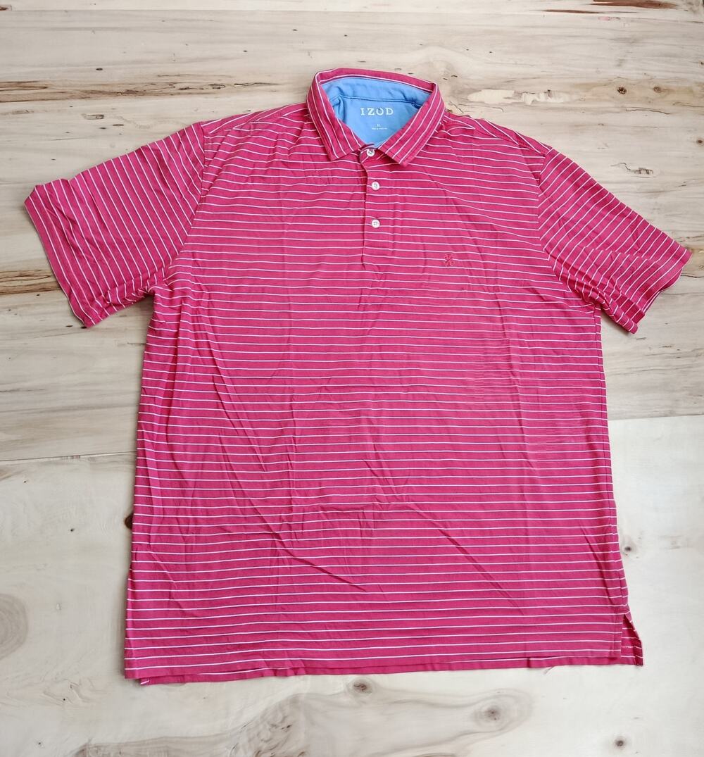 IZOD Men's Polo Golf Short Sleeve Shirt Size X-Large Color Red/White Strips